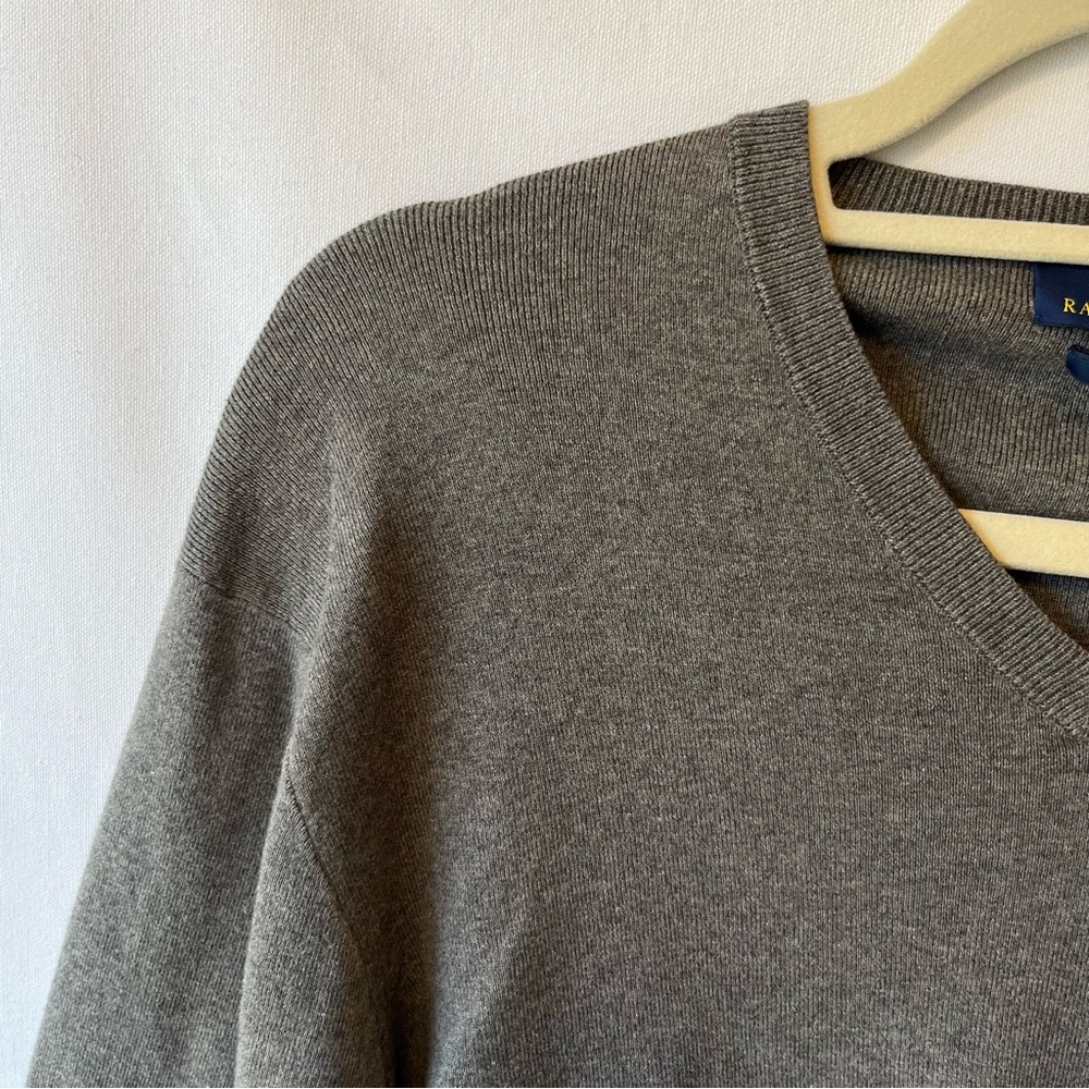 Polo Ralph Lauren jumper Sweater Large Gray V-neck Pima cotton Logo Mens FLAW - Picture 7 of 8